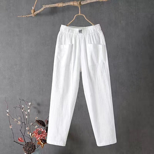 Women's summer linen pants, lightweight and breathable, ideal for sunny days and casual elegance.