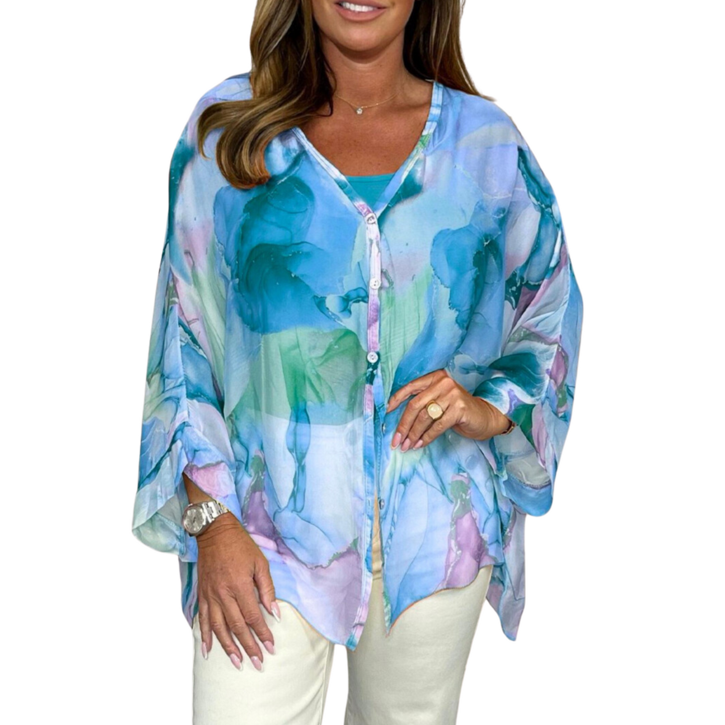 Women's comfy sheer floral blouse, perfect for summer days and casual outings






