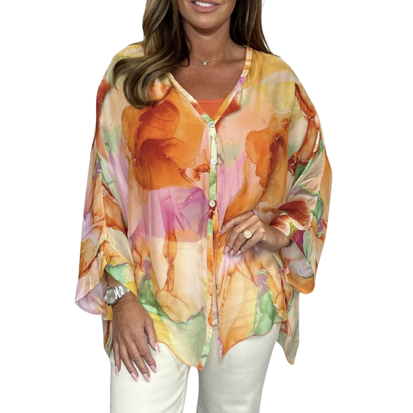 Women's comfy sheer floral blouse, perfect for summer days and casual outings






