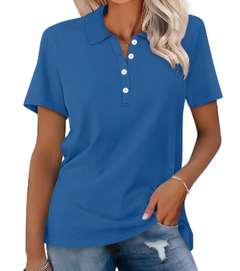 Women’s cool summer polo shirt with lightweight, breathable fabric and timeless design, ideal for summer days.