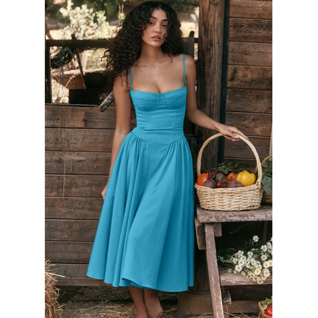  Women's Elegant Midi Dress, perfect for summer days with a flattering design and breathable fabric.