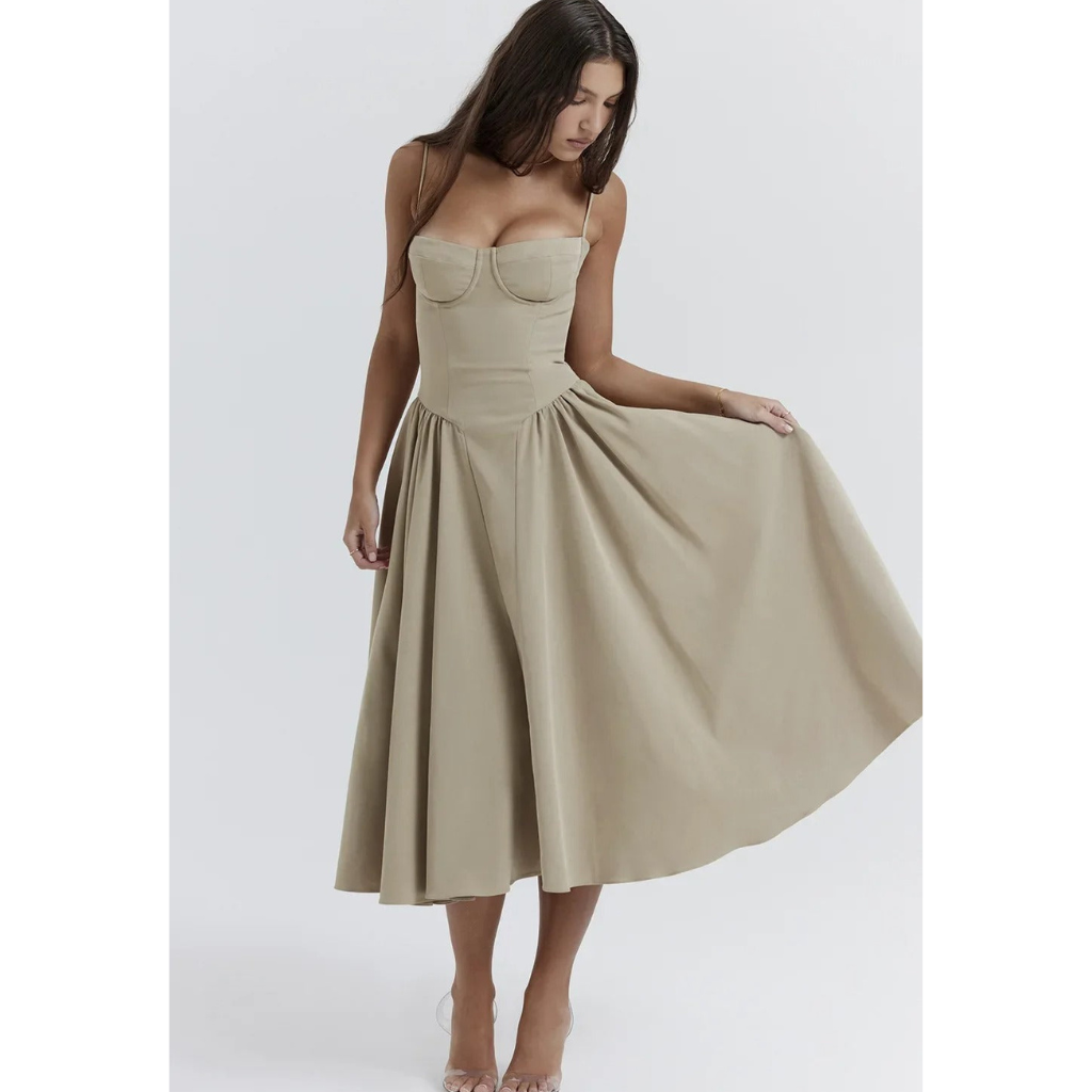  Women's Elegant Midi Dress, perfect for summer days with a flattering design and breathable fabric.