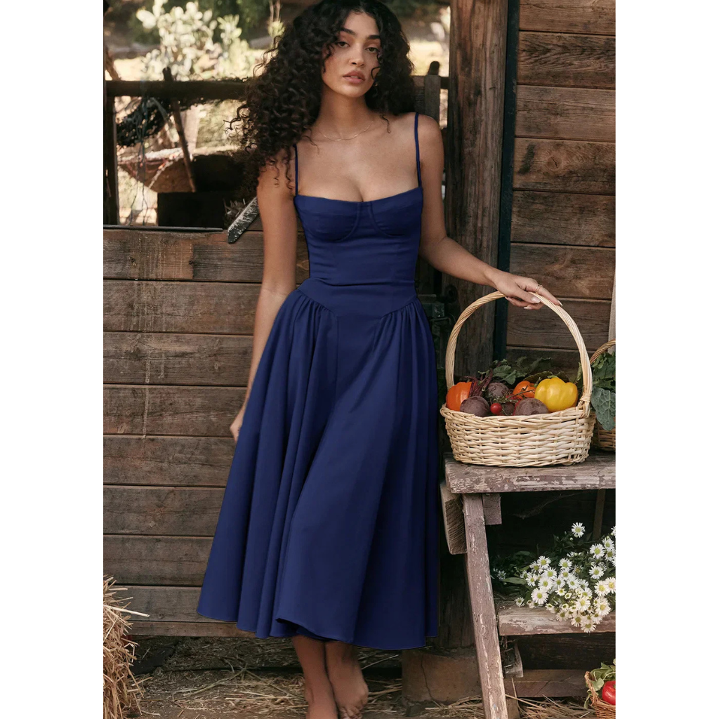  Women's Elegant Midi Dress, perfect for summer days with a flattering design and breathable fabric.