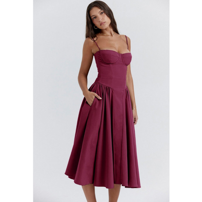  Women's Elegant Midi Dress, perfect for summer days with a flattering design and breathable fabric.