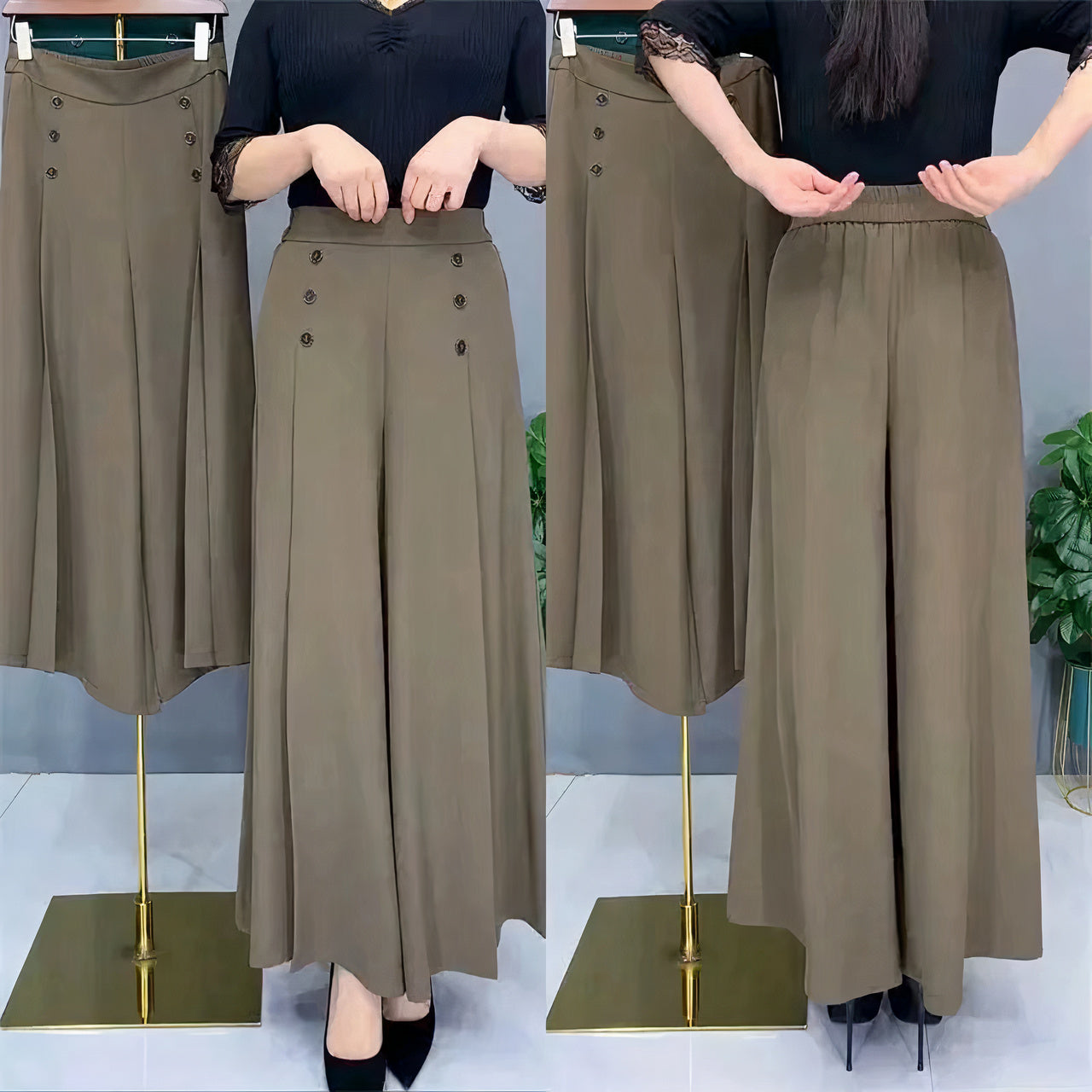 Women's elegant wide-leg pants with a flowing silhouette, lightweight fabric, and versatile design, ideal for warm summer days.