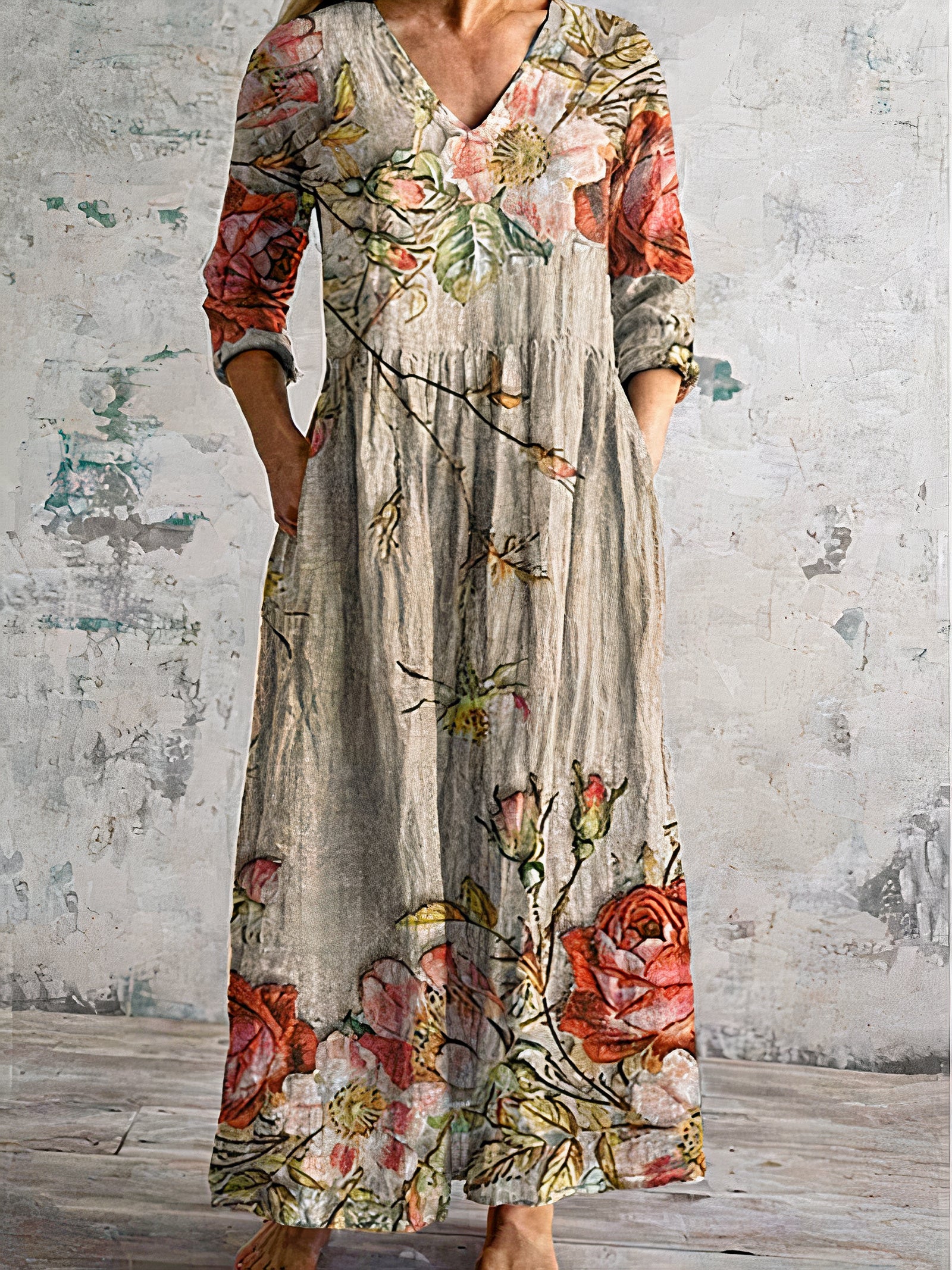 Women's floral maxi dress with a flattering, flowy design ideal for summer days.






