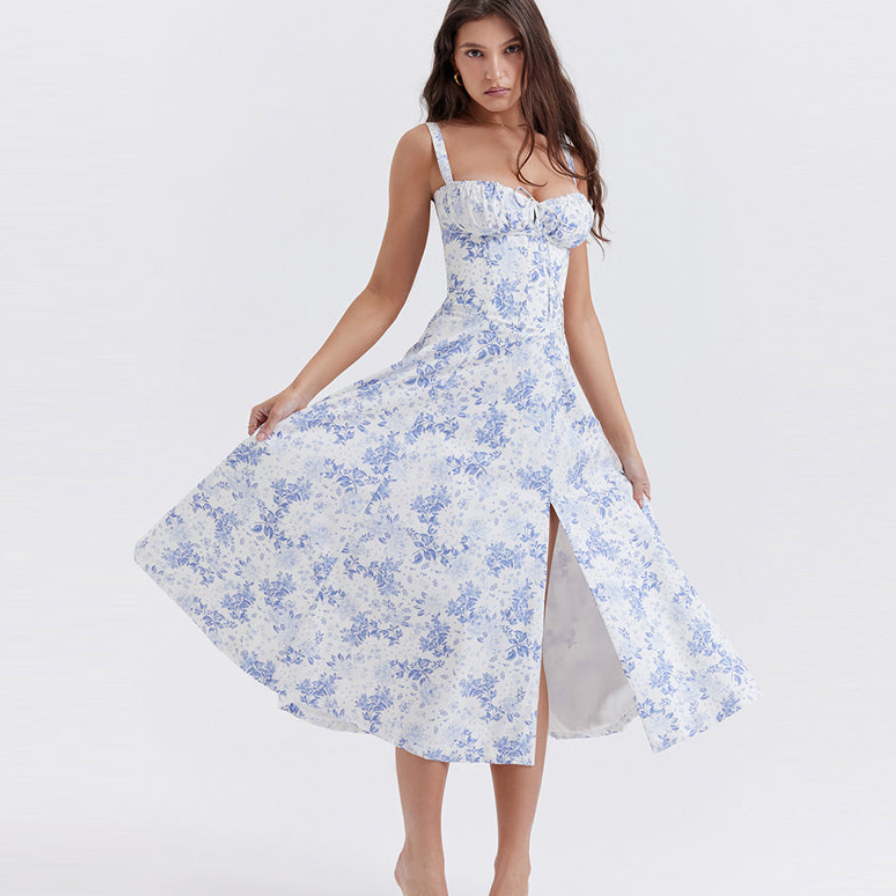 Women's floral midi beach dress, perfect for summer days with a flowy design and lightweight comfort.