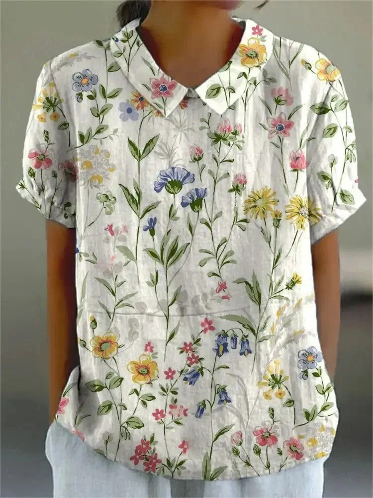  Women’s floral summer blouse with lightweight fabric, breathable design, and elegant floral pattern, perfect for warm weather and versatile styling.