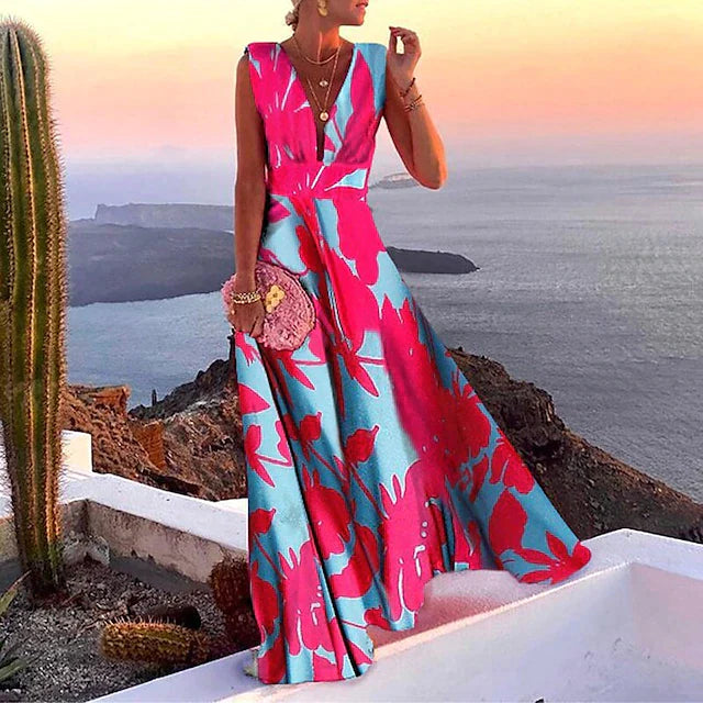 Women's long summer dress with a flowing maxi design, perfect for warm weather and elegant summer occasions.