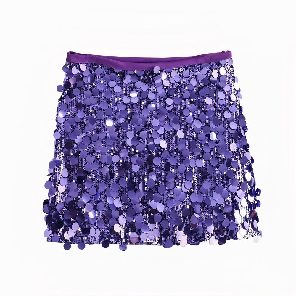 Women's sequin party skirt with all-over sparkle, lightweight fabric, and a comfortable fit, perfect for summer events.